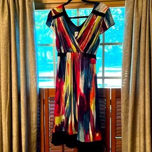 Sangria dress. Multicolored vibrant dress with back tie waist. Comfortable.